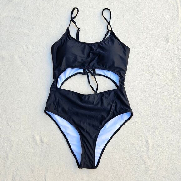 NWOT Meyeeka Womens Scoop Neck Cut Out Lace Up Back High Cut Monokini - Picture 11 of 14